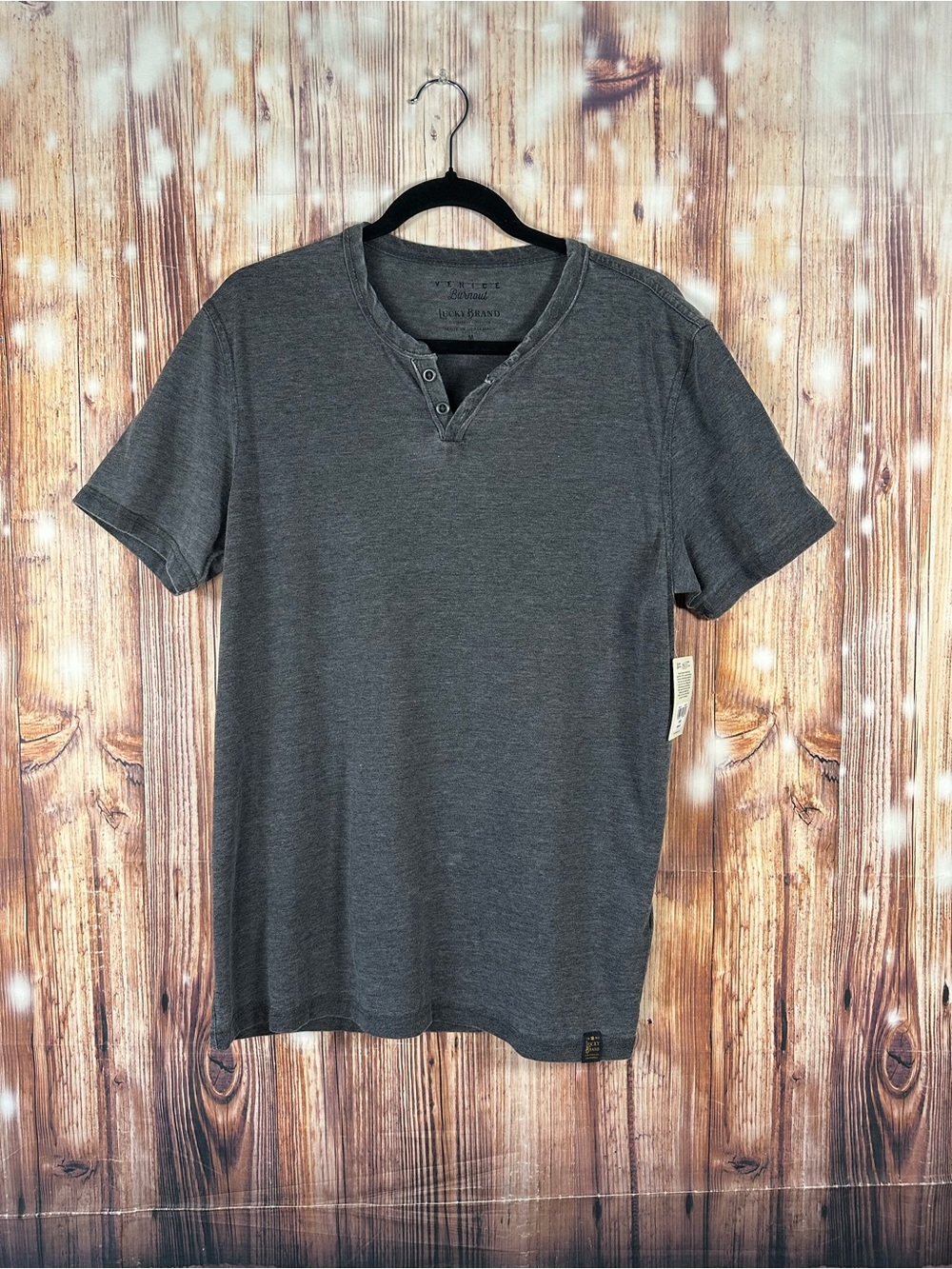 NWT Lucky Brand Men's Charcoal Short-Sleeve Henley Shirt Size Medium